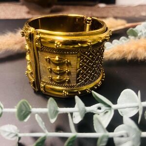 Vintage Ornate Hinged Bangle‎ Bracelet | Brass Boho India Style | Witchy Fantasy
